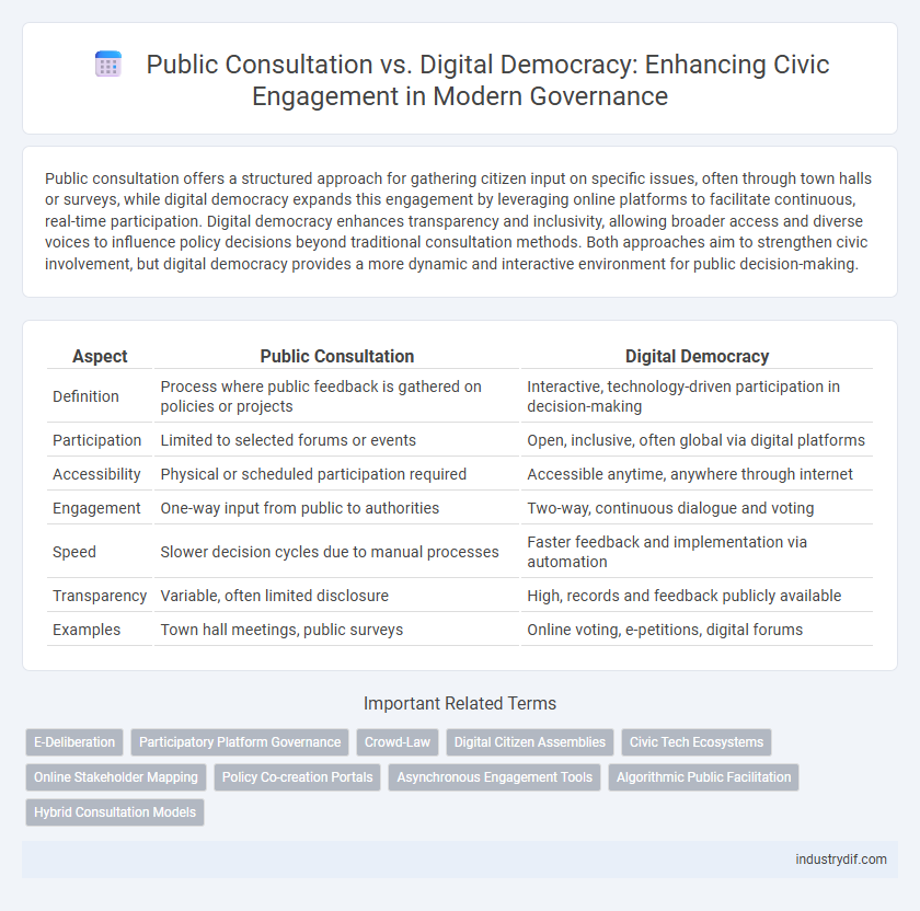 Public Consultation vs. Digital Democracy: Enhancing Civic Engagement in Modern Governance