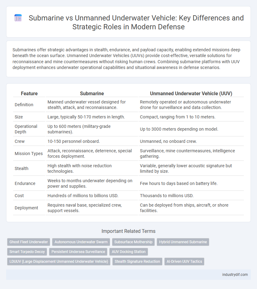 Submarine vs Unmanned Underwater Vehicle: Key Differences and Strategic Roles in Modern Defense