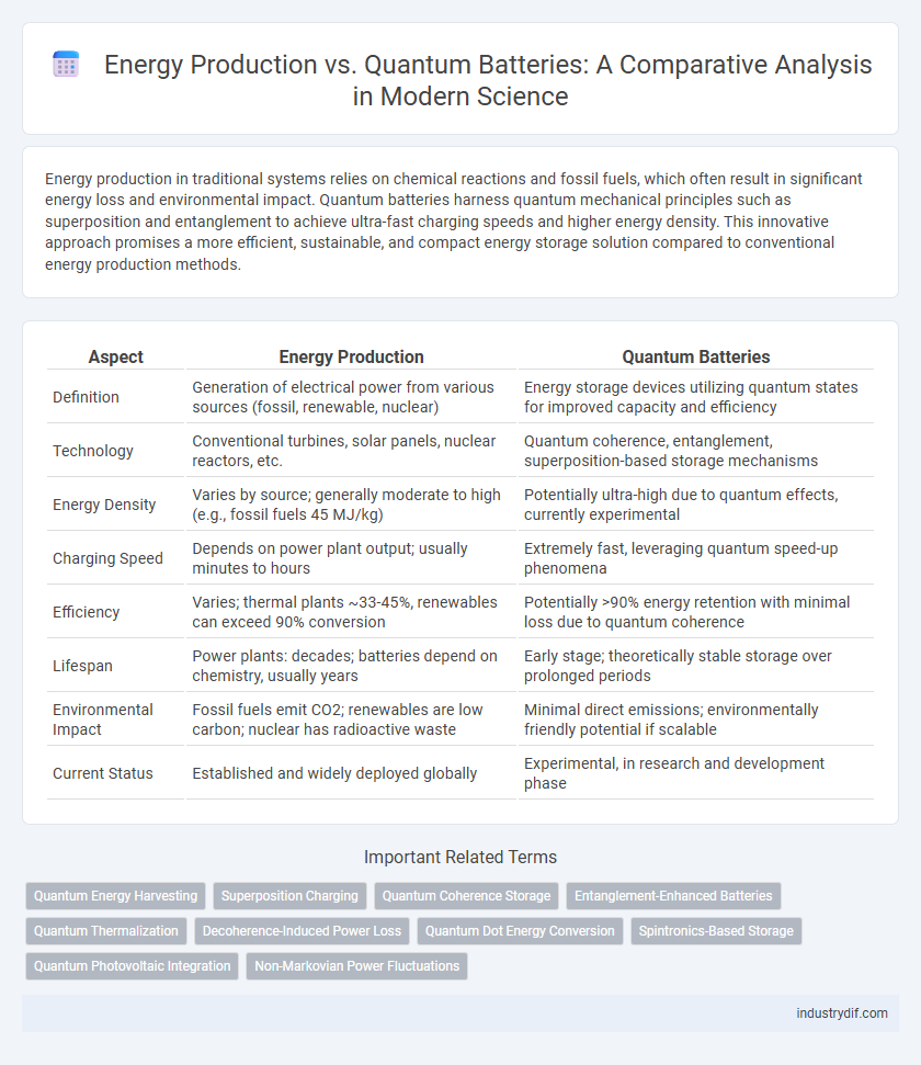Energy Production vs. Quantum Batteries: A Comparative Analysis in Modern Science