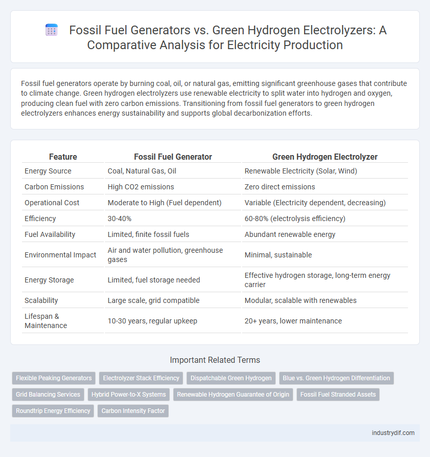Fossil Fuel Generators vs. Green Hydrogen Electrolyzers: A Comparative Analysis for Electricity Production