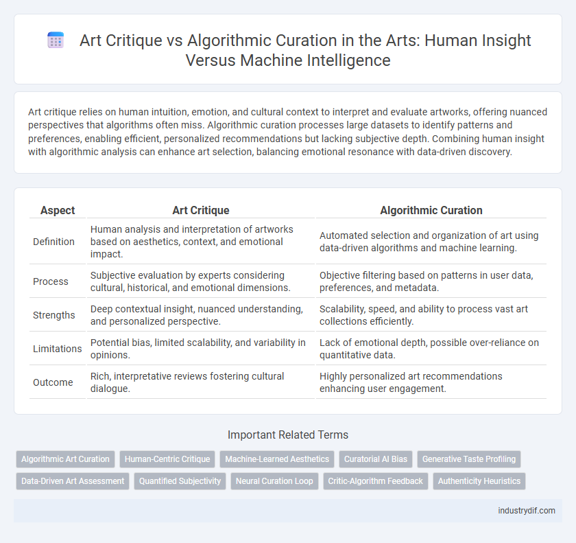 Art Critique vs Algorithmic Curation in the Arts: Human Insight Versus Machine Intelligence