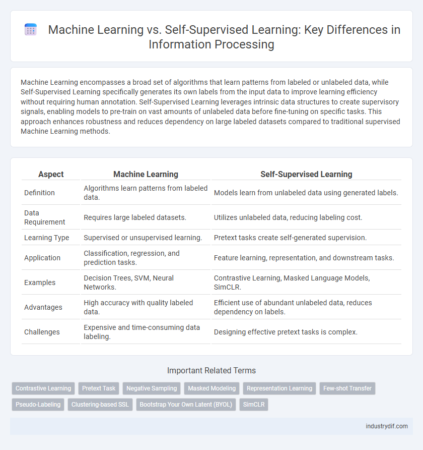 Machine Learning vs. Self-Supervised Learning: Key Differences in Information Processing