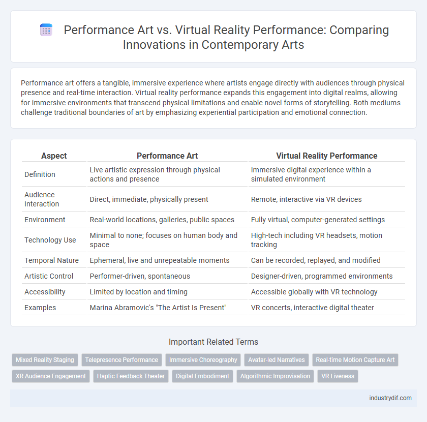 Performance Art vs. Virtual Reality Performance: Comparing Innovations in Contemporary Arts