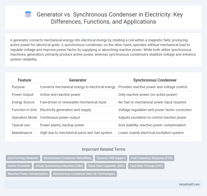 Generator vs. Synchronous Condenser in Electricity: Key Differences, Functions, and Applications